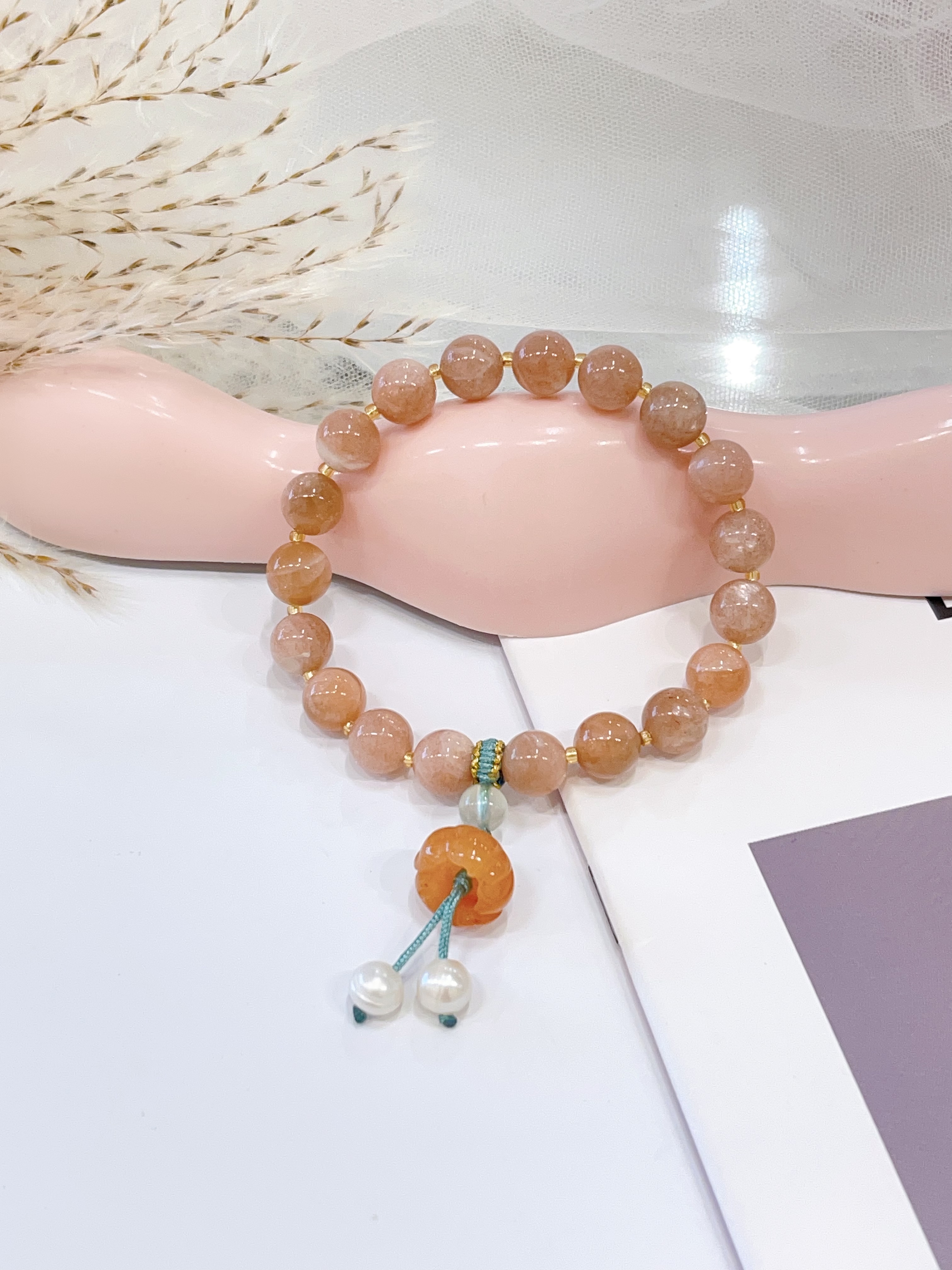 🌞🤍 太阳石 × 白水晶 × 珍珠手串 Sunstone, Clear Quartz & Freshwater Pearl | 8mm