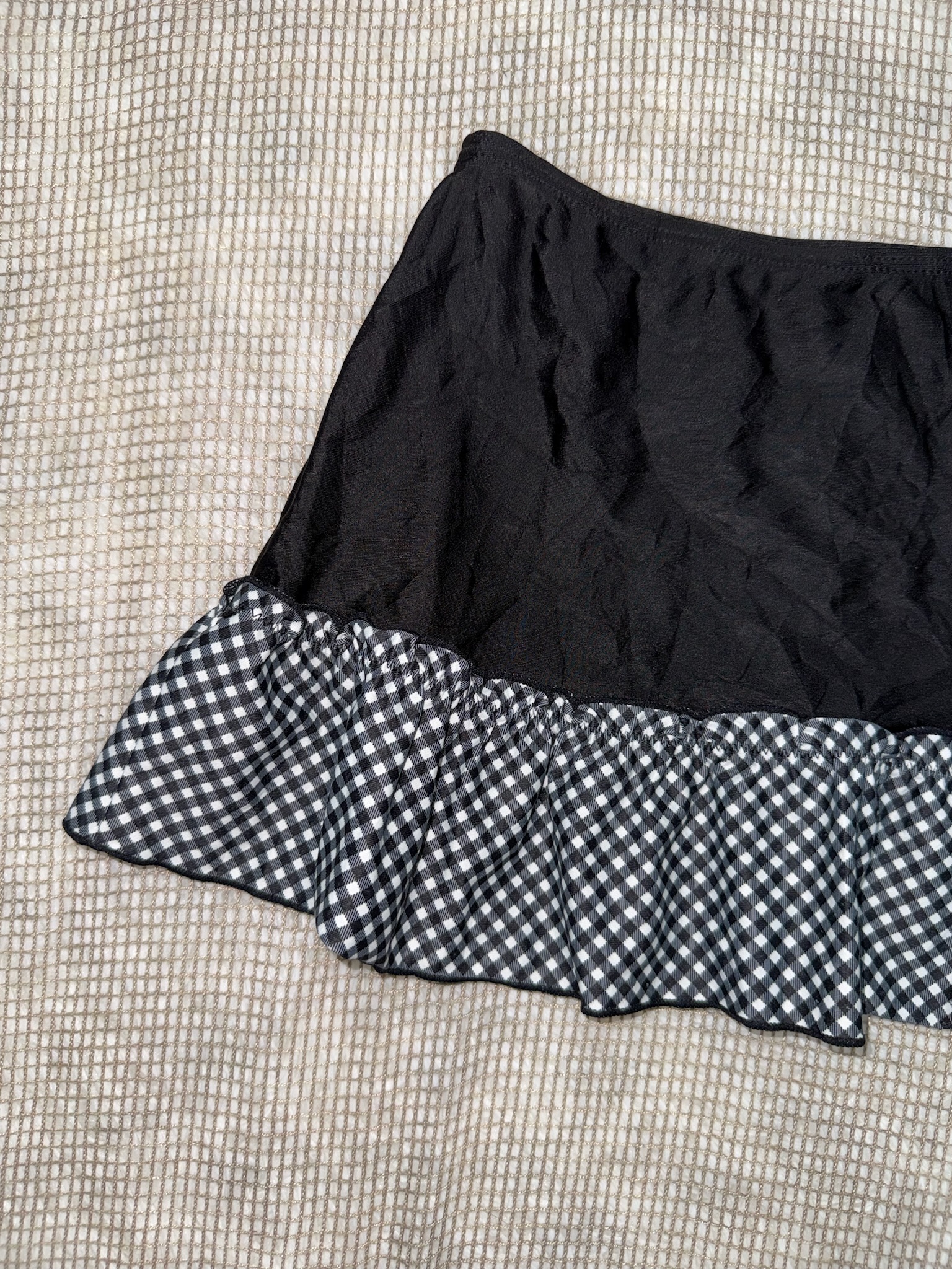 Black Mini Skirt with Gingham Ruffle Hem