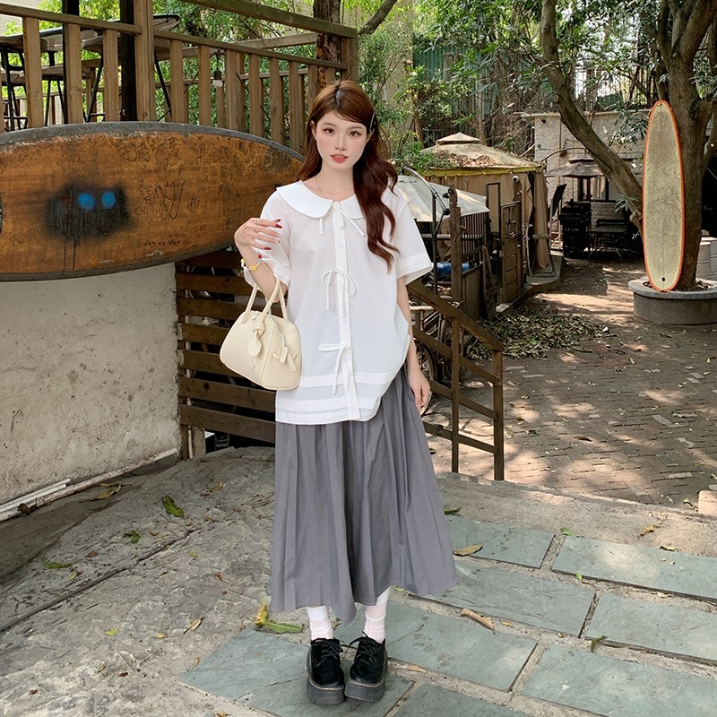 B271(8176) 韩系学院风减龄娃娃领前排蝴蝶结白衬衫上衣