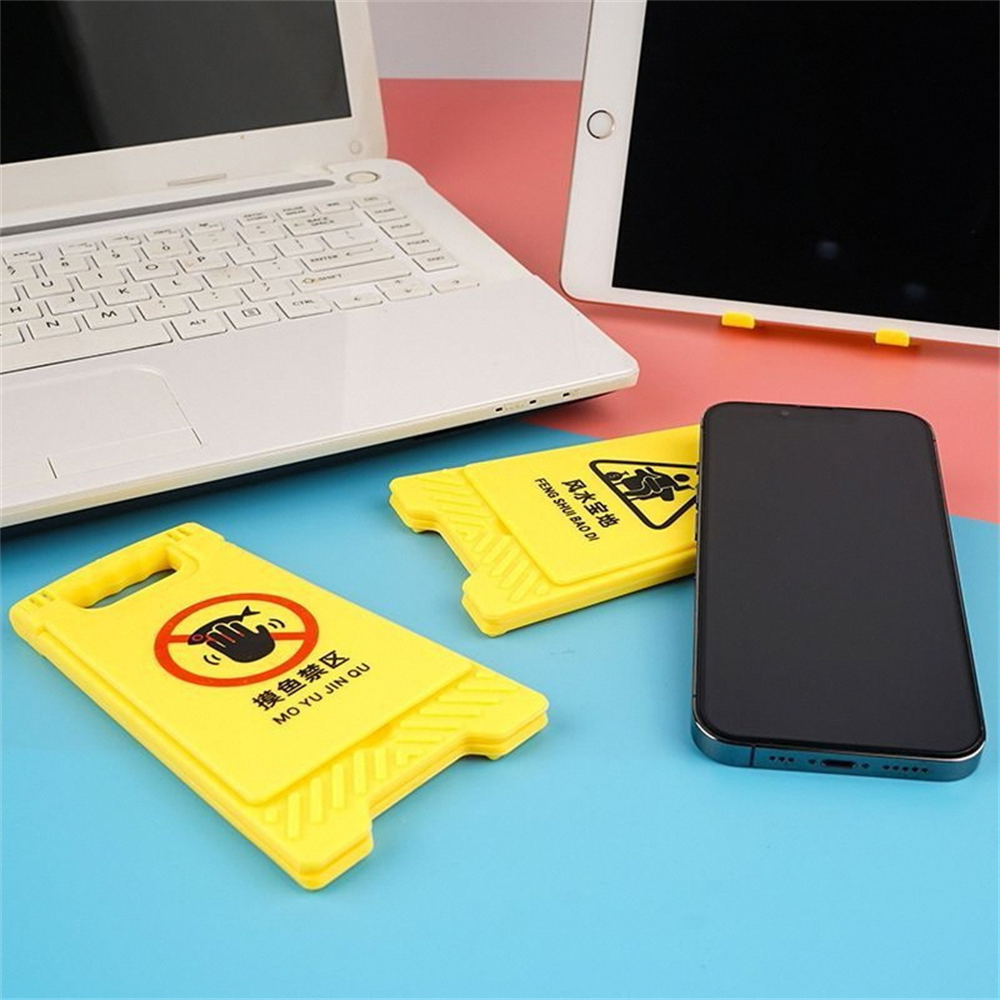 趣味手機支架 警示牌手機支架 小擺件 創意平板支架 帶補妝鏡子 （10款文字隨機）[平行進口] HK2709