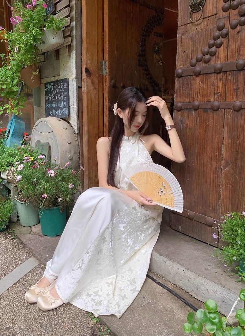 新中式国风旗袍挂脖蝴蝶