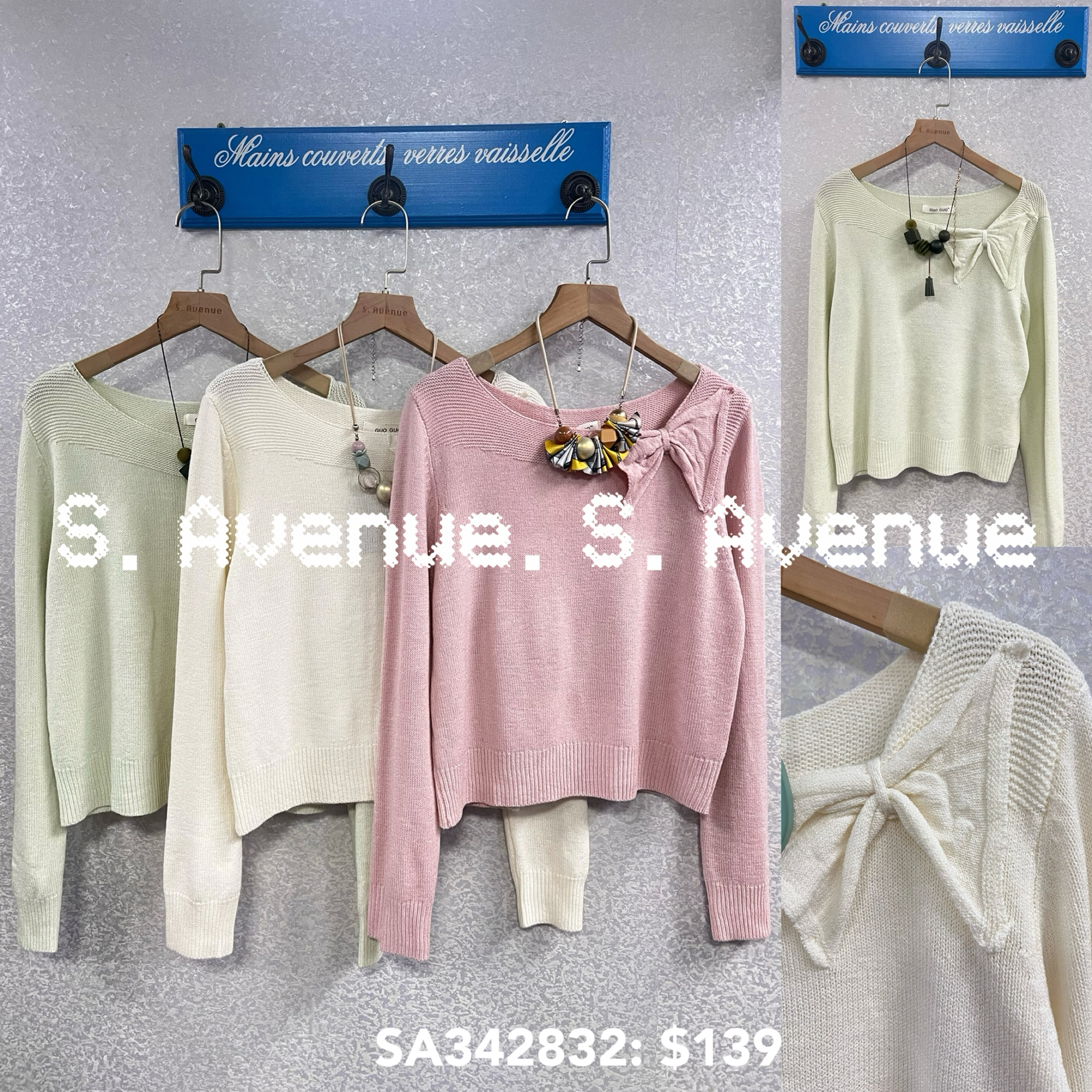 SA342832: 長袖領側蝴蝶結線冷top