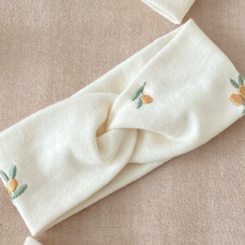 Dottodot 刺繡橄欖棉質髮帶