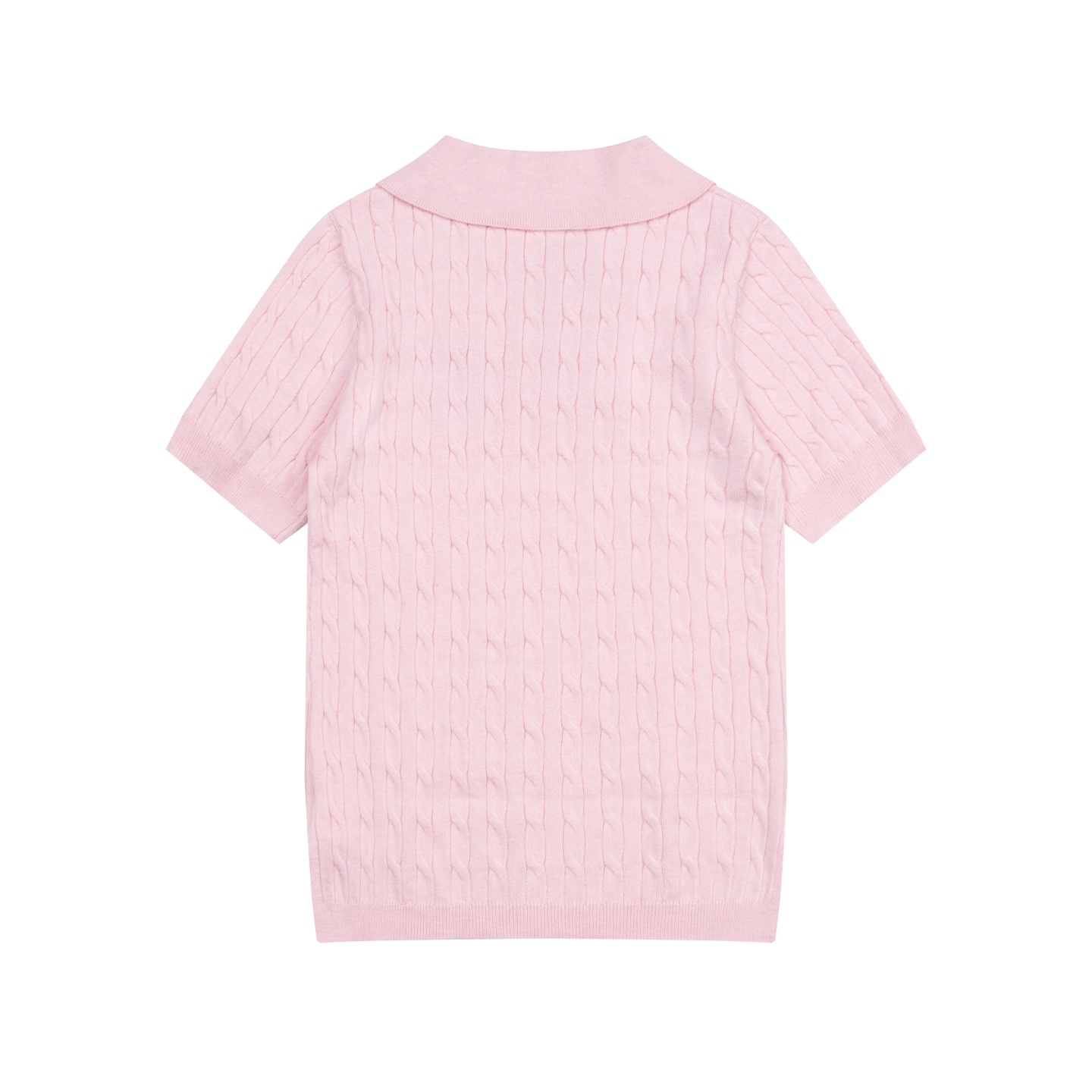 Mardi Mercredi Flower Embroidery Cable Short Sleeve Knit