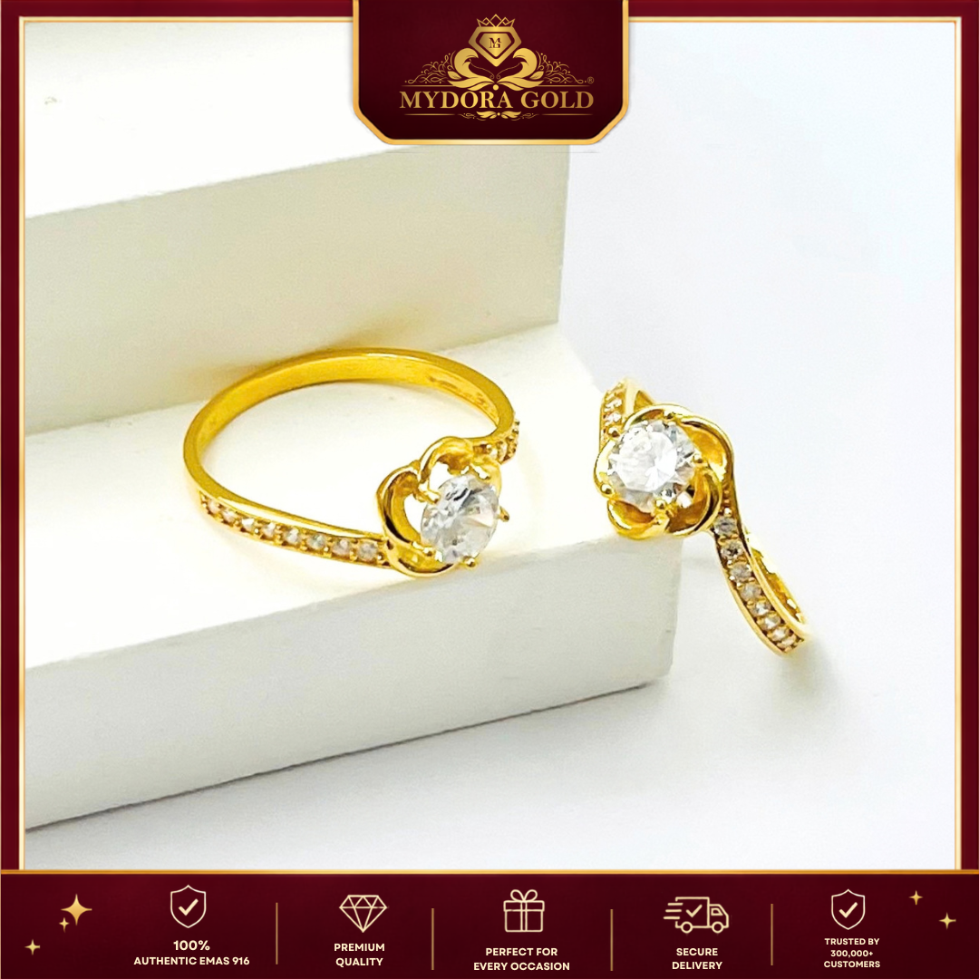 MYDORA Cincin Batu CZ Mini Roses l EMAS 916/22K