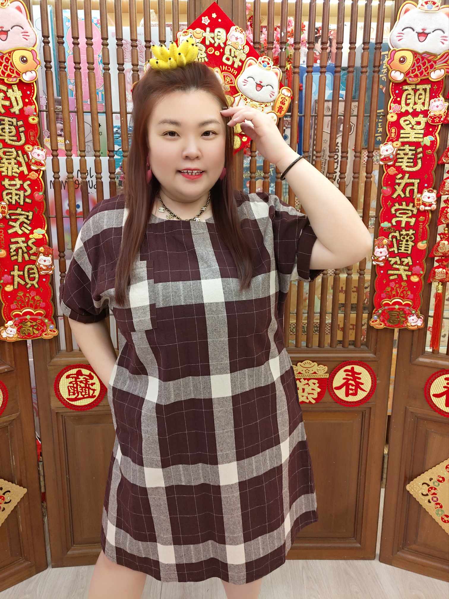 NBD03 BE#06-502464 格子休闲麻布料连衣裙