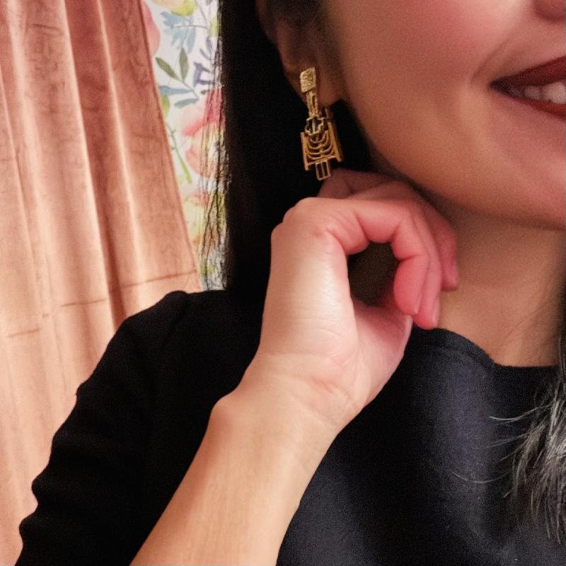 C.a. 1980s Abstract Motif Black Enamel Dangle Clip Earrings(MT1960-11)