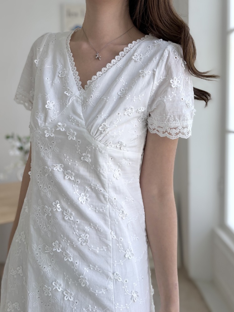 Aurelie Embroidered Dress (White)