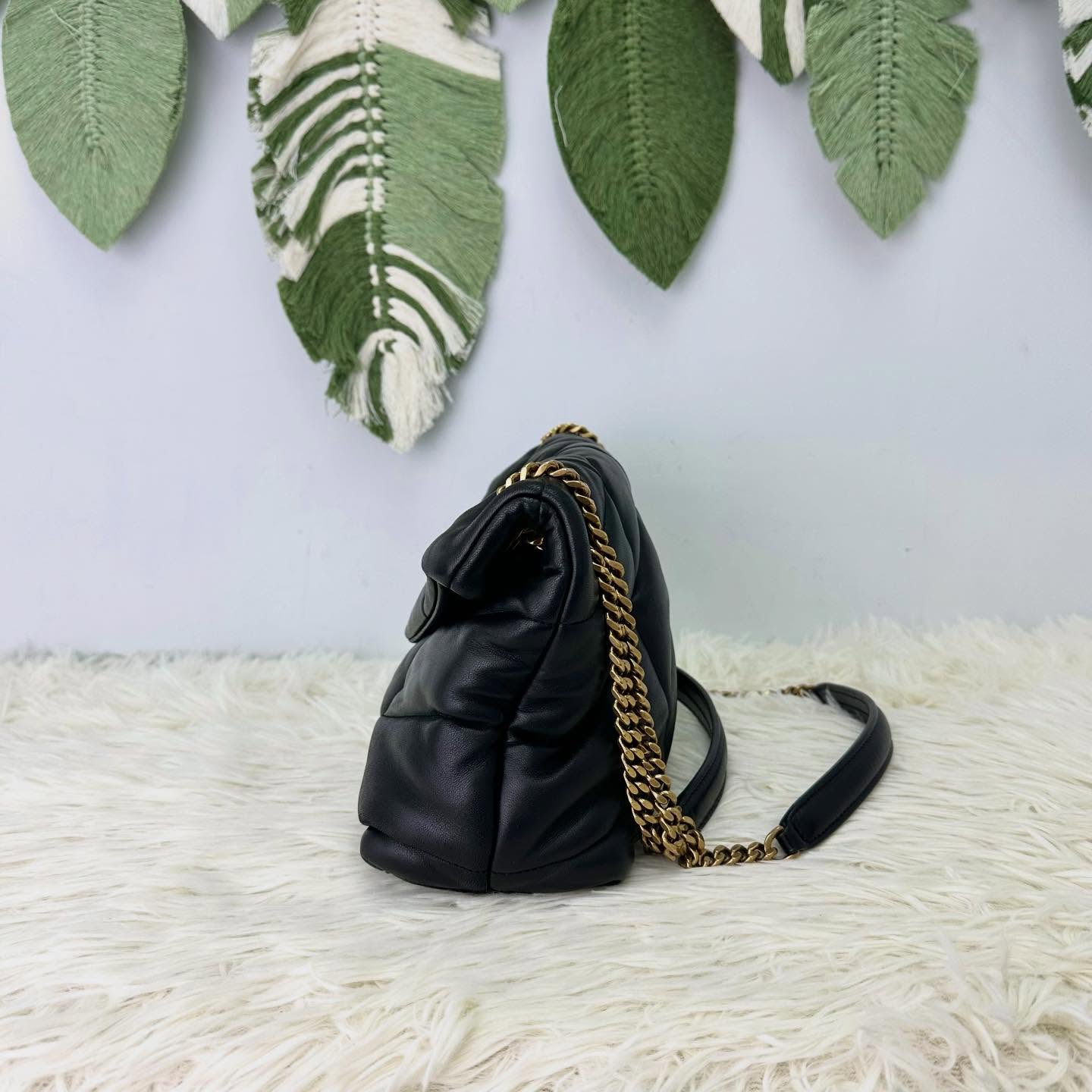 YSL🤍PRE OWNED Puffer Small Size 黑金羊皮信封包 全套有盒💛