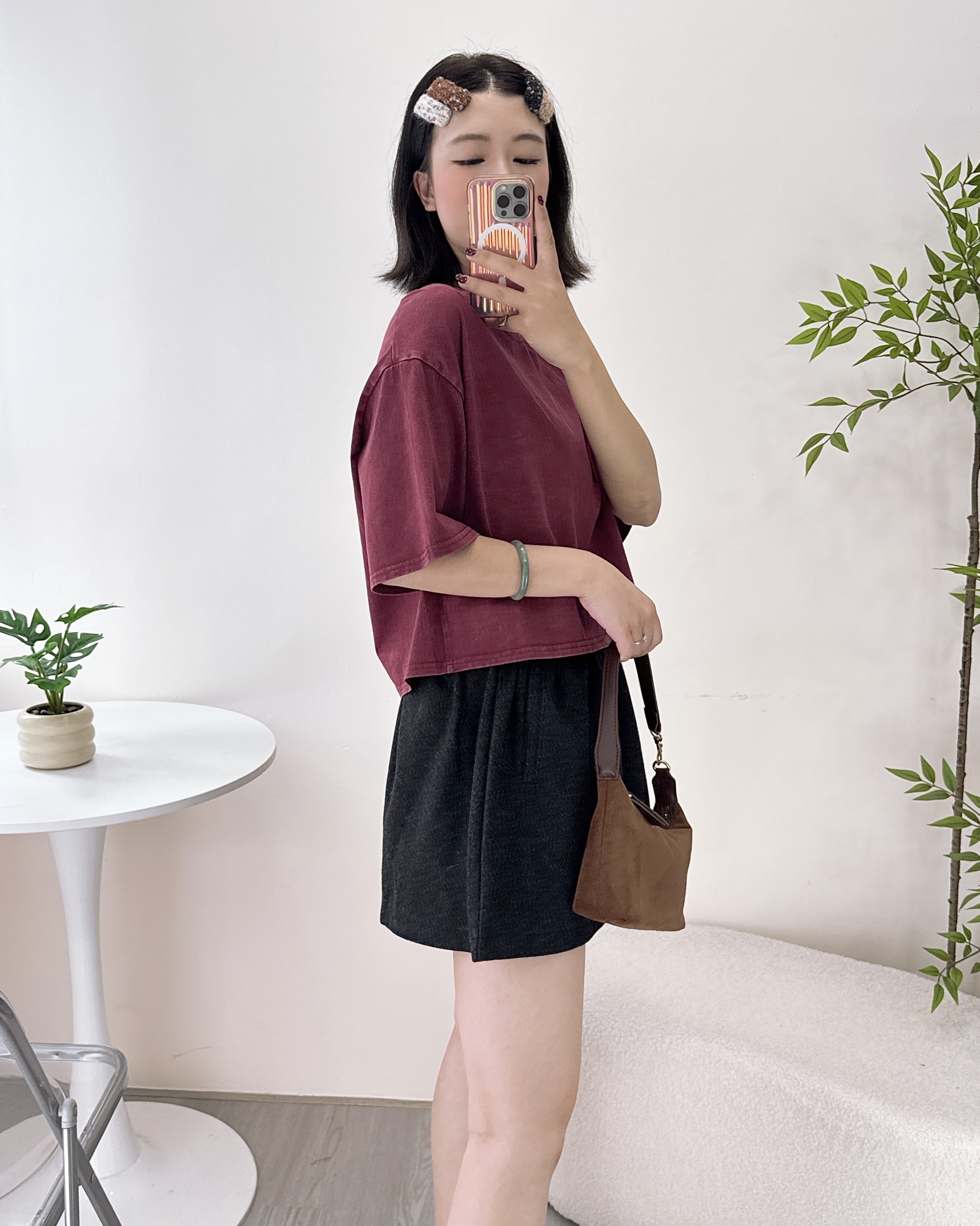 街頭風洗水棉布短裝上衣 2色