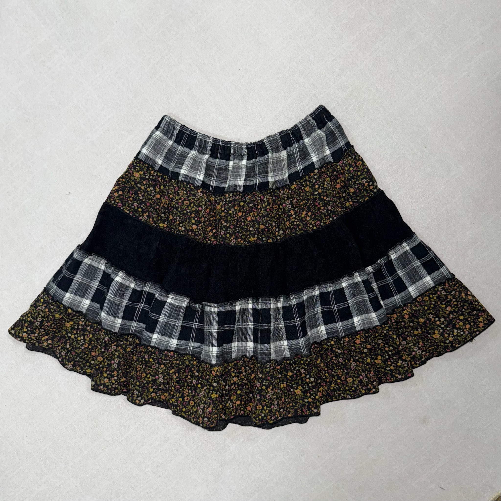 Patchwork Tiered Mini Skirt