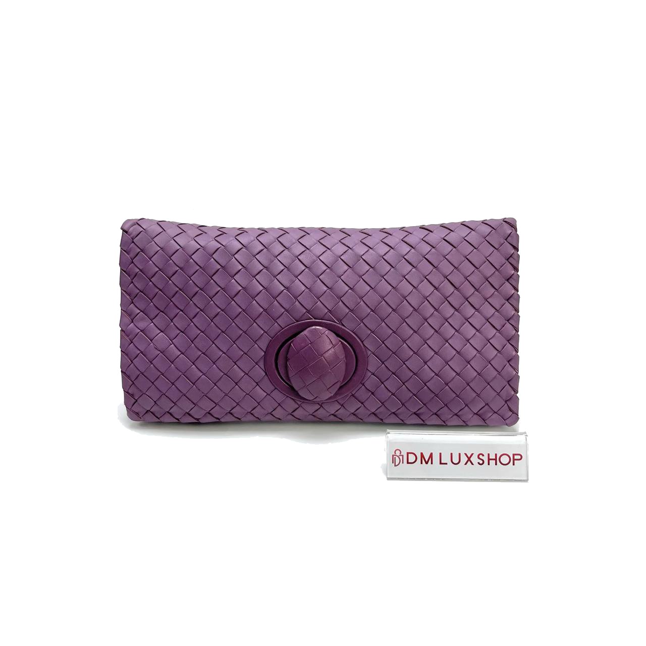 BV Intrecciato Turn Lock Clutch Purple