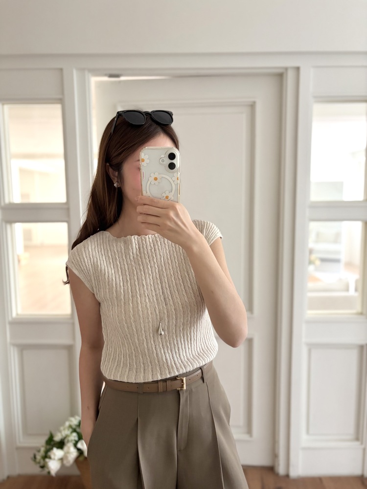 Crochet Boat Neck Knit Top (Oat)