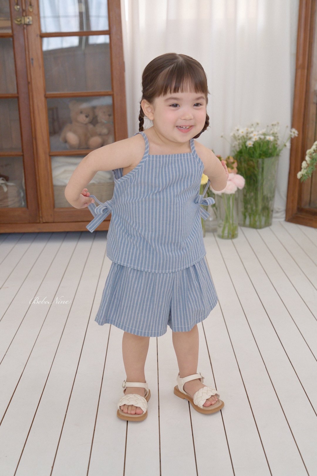 ☀️預訂 韓國直送☀️🇰🇷Bebenine兩色緞帶條紋純棉吊帶上下套裝