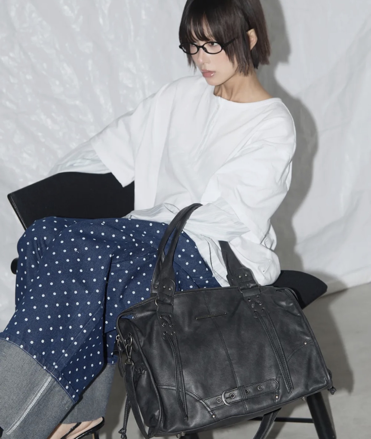 Fancyclub BELTED WASHING LEATHER BAG (BLACK) F25QE990