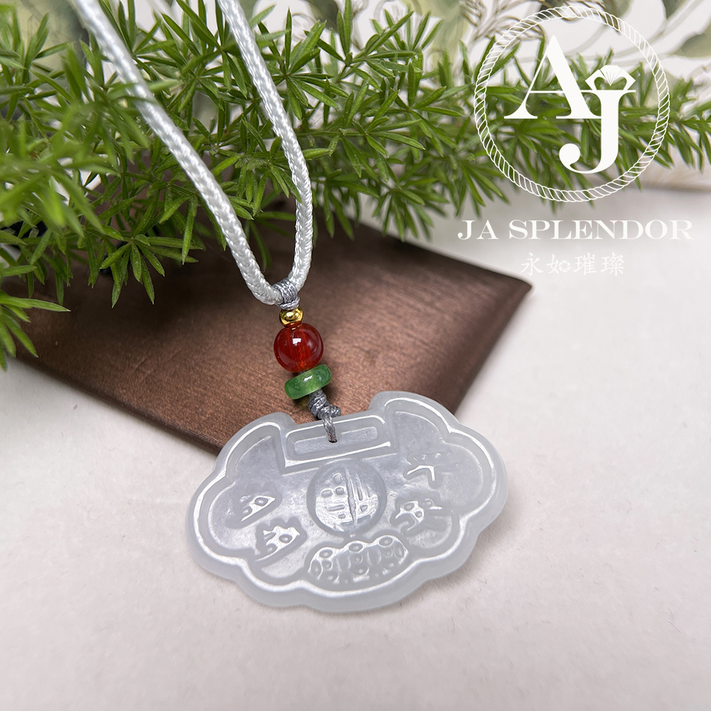 JN-631 天然翡翠A玉-冰潤嵗嵗平安如意索吊墜