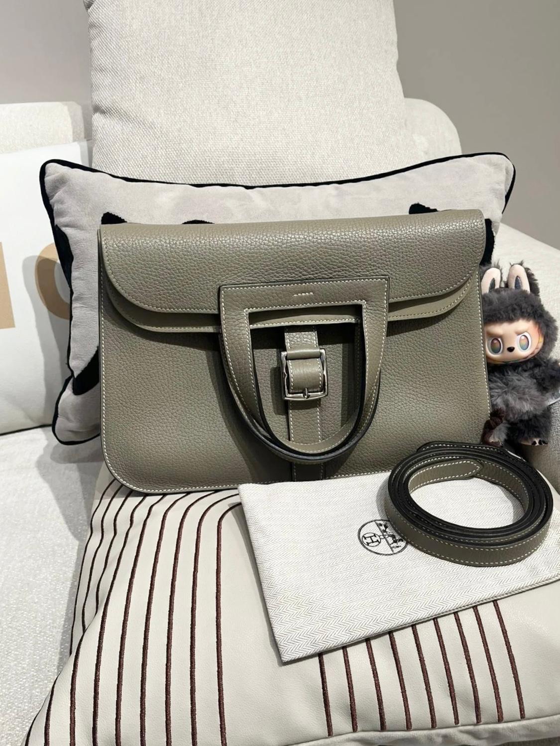 Hermes Halzan 31 鼠尾草綠色Stamp X 100%Authentic, 98%New ✅Dust bag