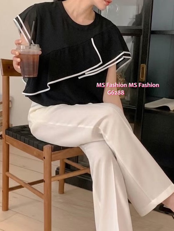 G6288 韓國🇰🇷靚料拼邊ruffle top