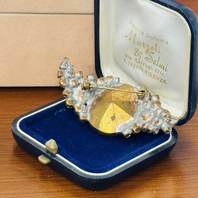 Vintage Recomposed Curvy Sparkling Brooch with Antique Czechoslovakian Button(B054)