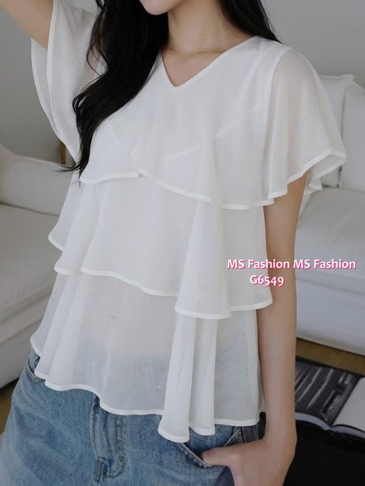 G6549 V領層層ruffle top
