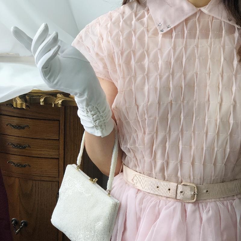 RARE! 1950s Blush Pink Gathered Textured Fit and Flare Gown and Belt/Day & Night Dress (MT916)