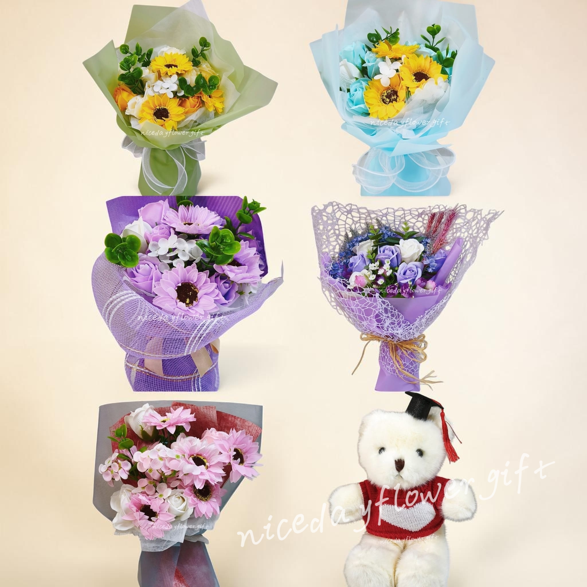 BB92 熊仔香皂花小花束（不是真花）