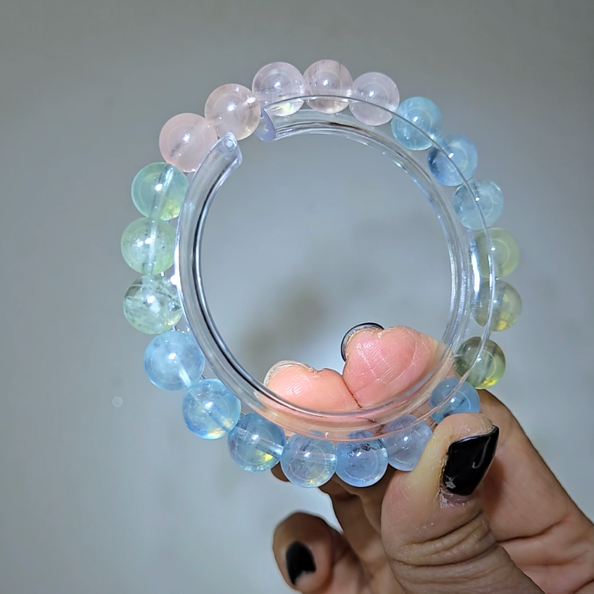 Morganite bracelets with 9mm beads in pink, blue, and green - MGN21