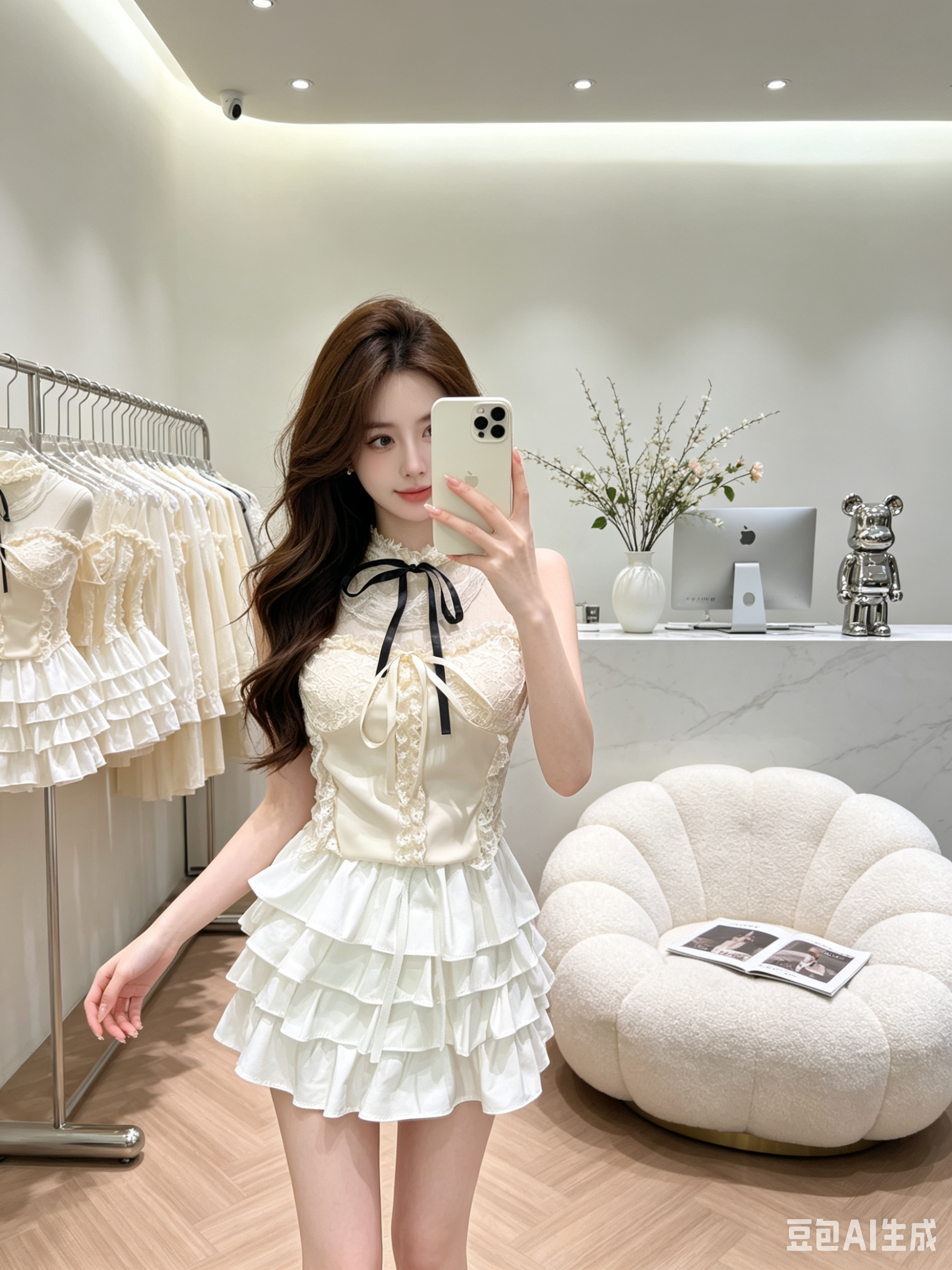 4462 Cream Lace 奶油蕾丝蝴蝶结上衣