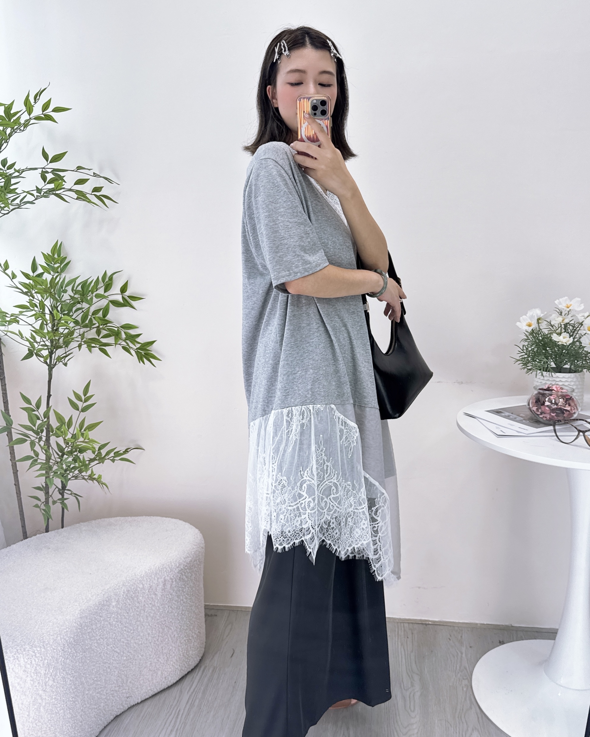 絕美拼網紗通花長上上衣/Ops 2色