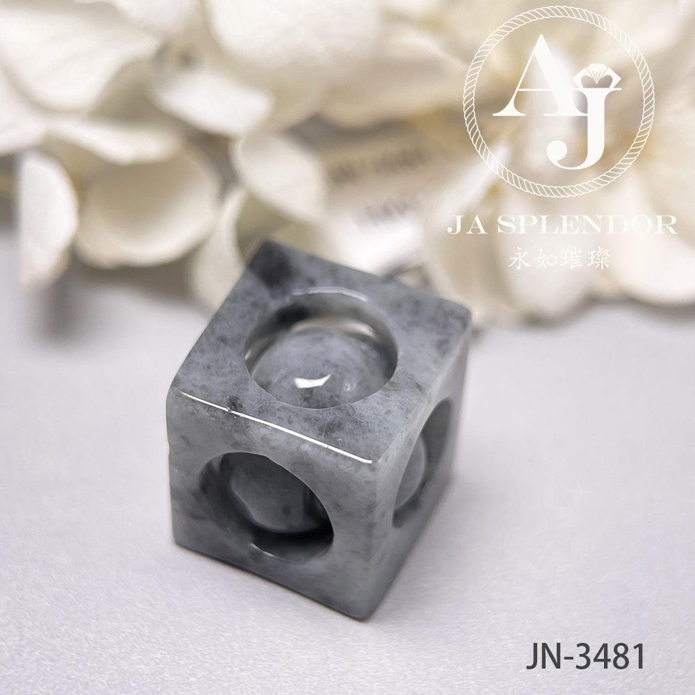 JN-3475/81/82/84 天然翡翠A玉 烏鷄招財進寶骰子吊墜