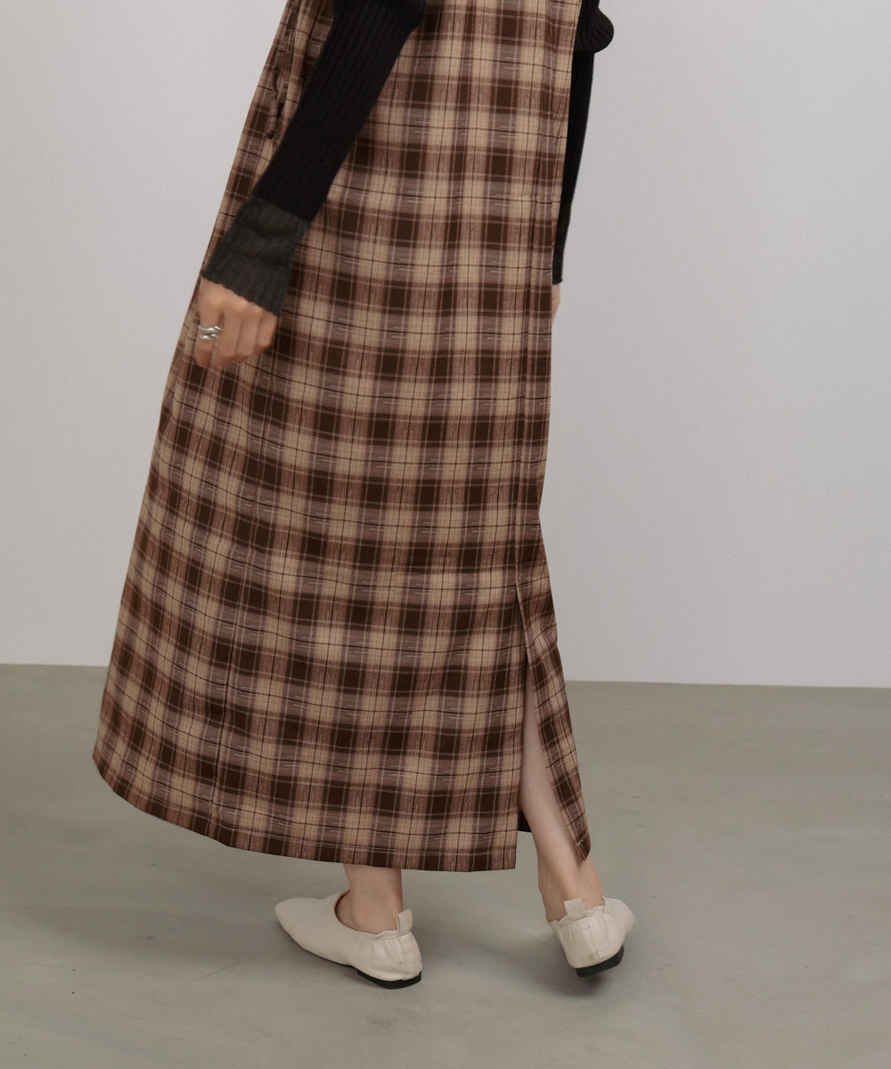 <限量現貨> 木耳邊粗肩束帶格紋OPS - brown 