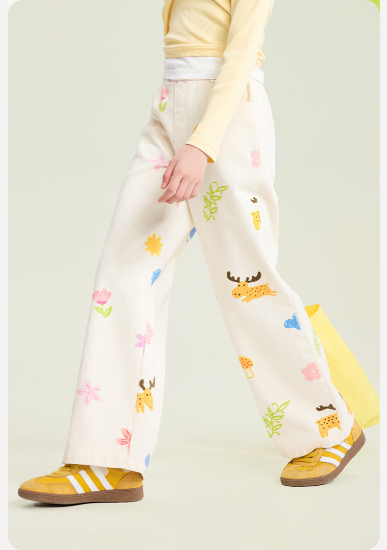 $138條。2條起$128條。(中大童款至170cm)🌼🦌 暖暖公主 可愛森林印花闊腳褲 🦌🌼