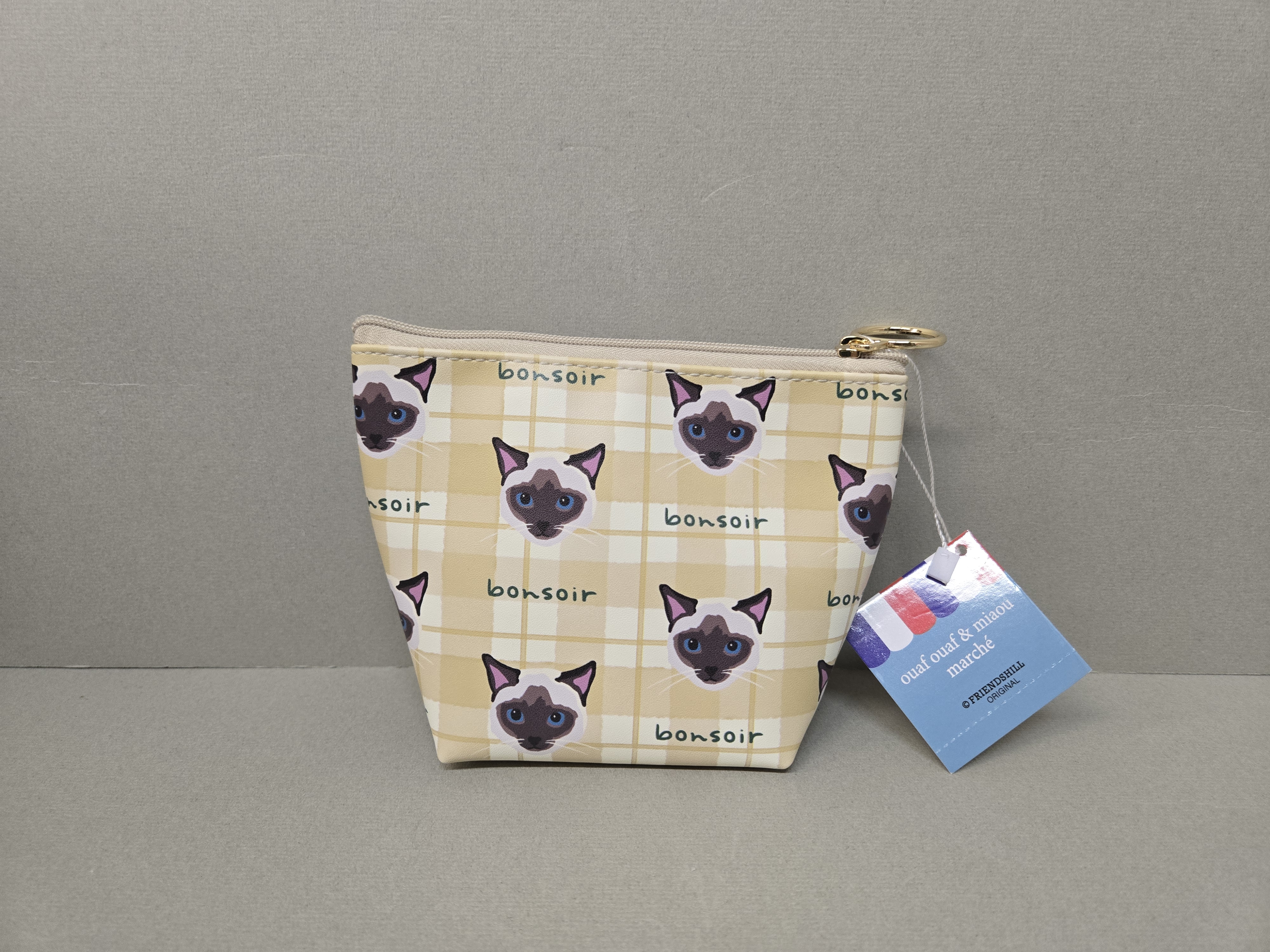 米色底暹羅貓咪pouch