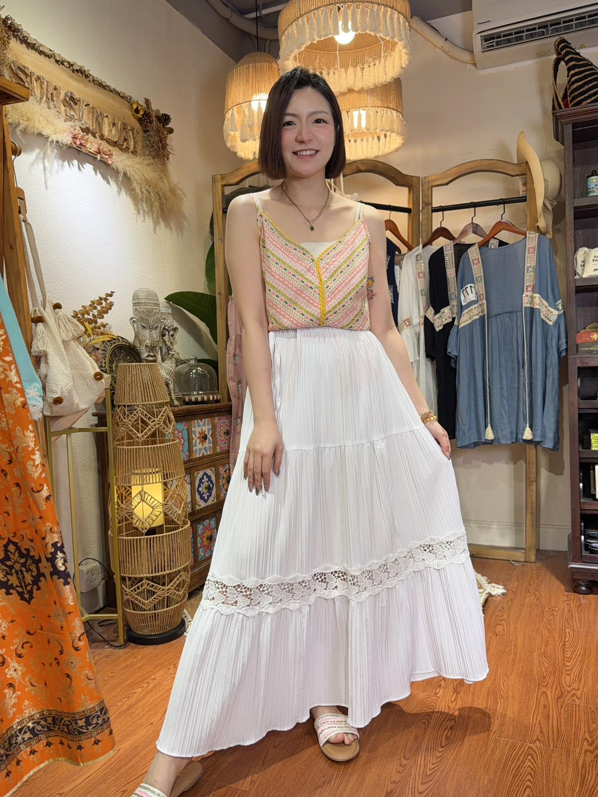 2183 White 3-Layer Broderie Anglaise Skirt Full Rubberband 37"