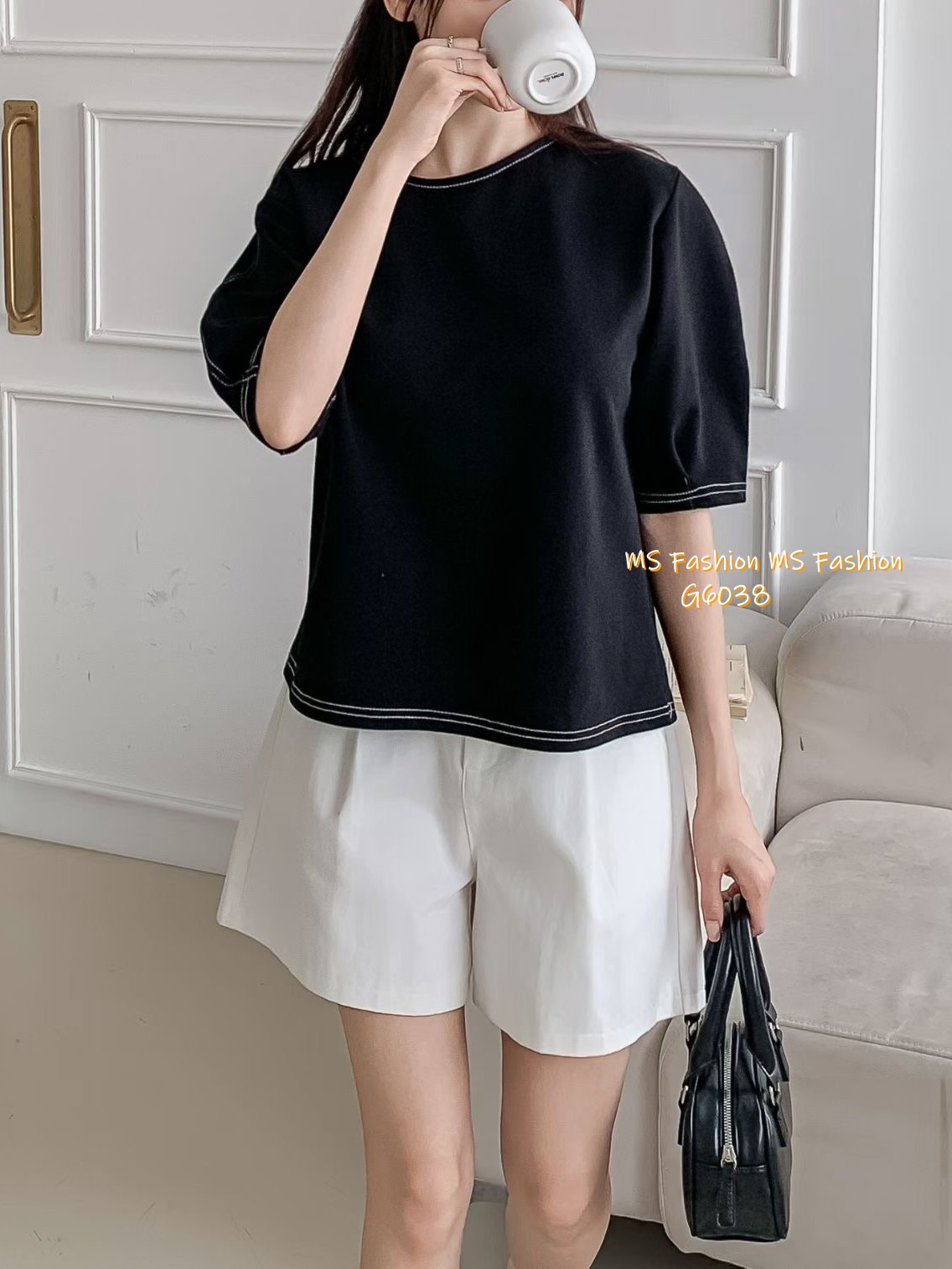 G6038 韓國🇰🇷明線泡泡袖top