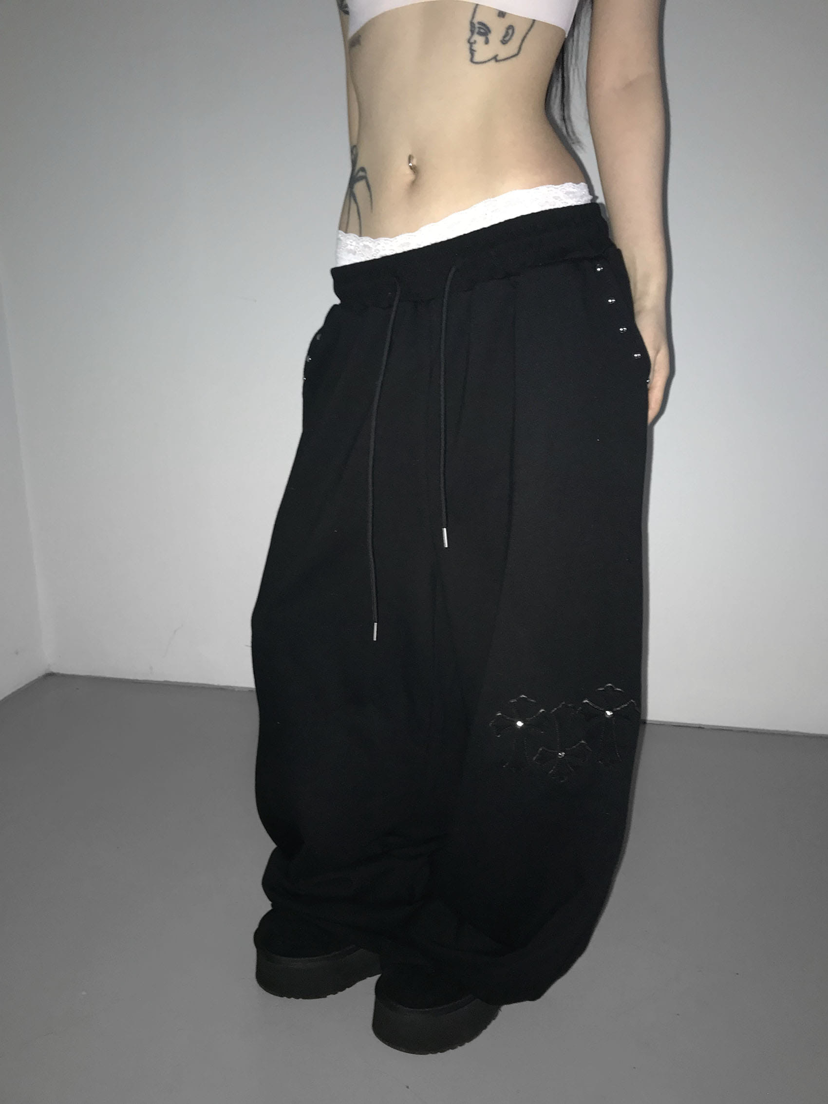 Studded Cross Wide Leg Sweatpants