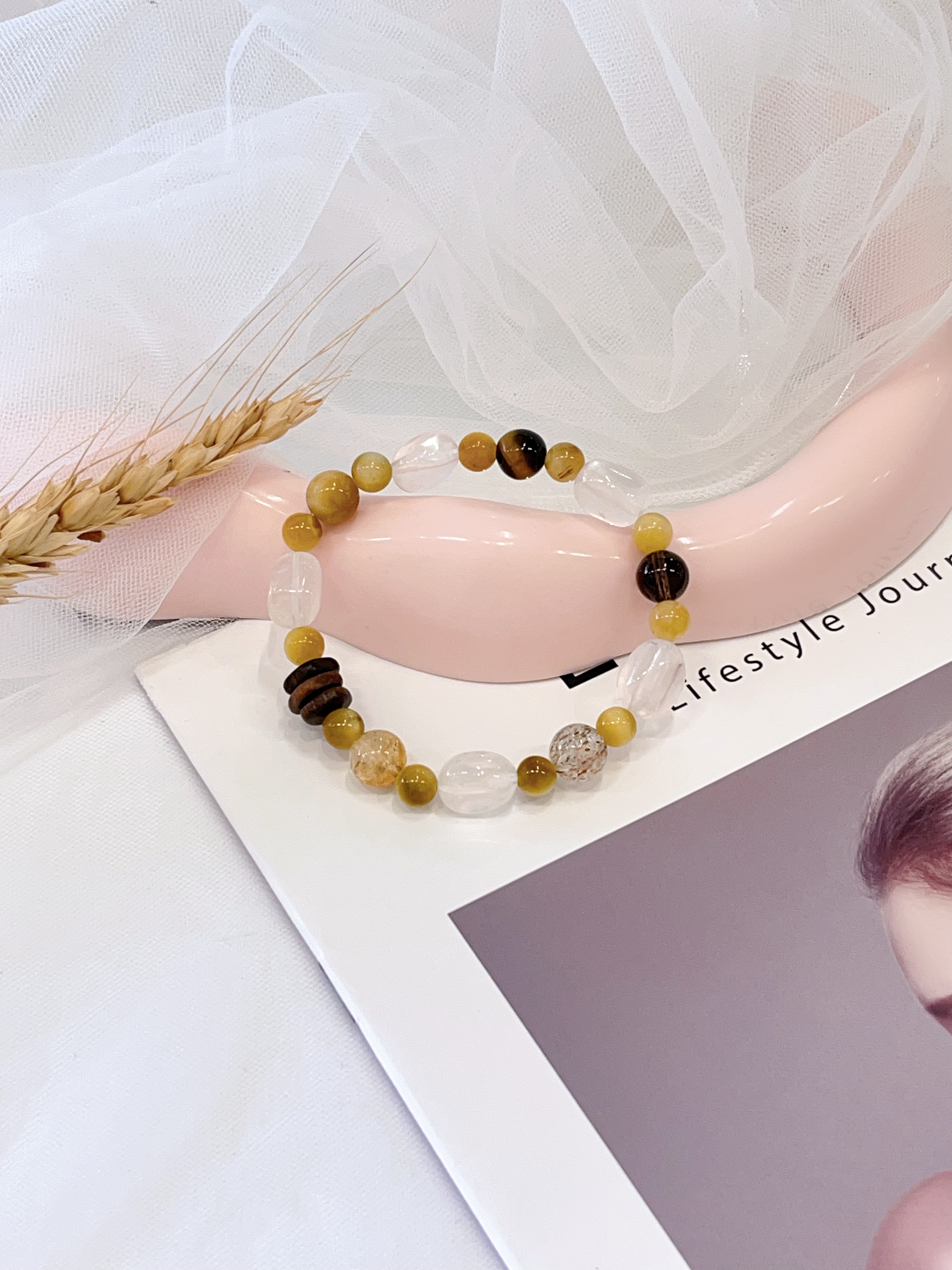 🐯 黄虎牙 × 金虎眼 × 茶晶 × 黄塔晶手串 Yellow Tiger Tooth, Tiger Eye, Smoky Quartz & Citrine | 6-8mm