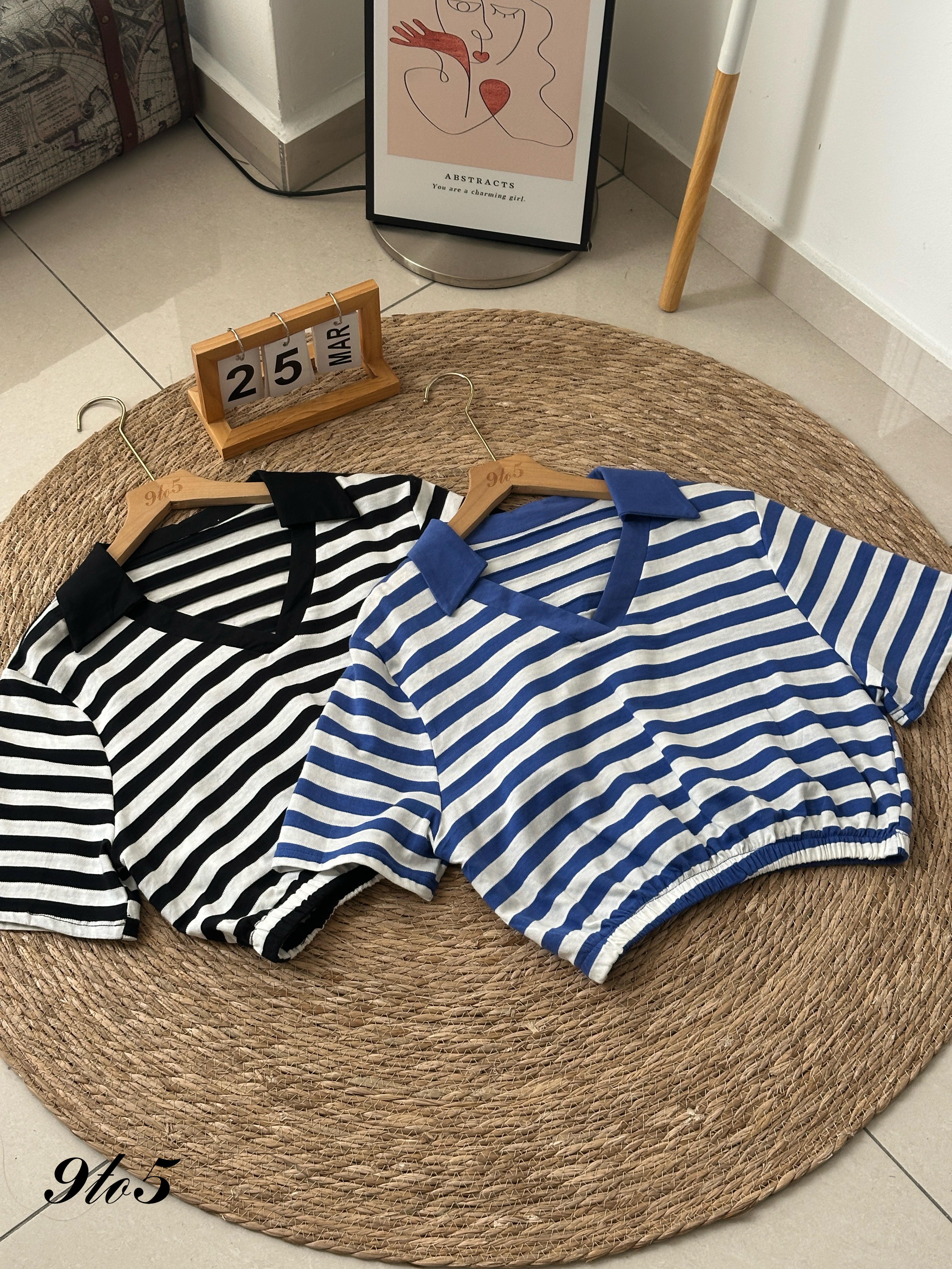 T4046 Stripe Polo Tee - Black & Blue