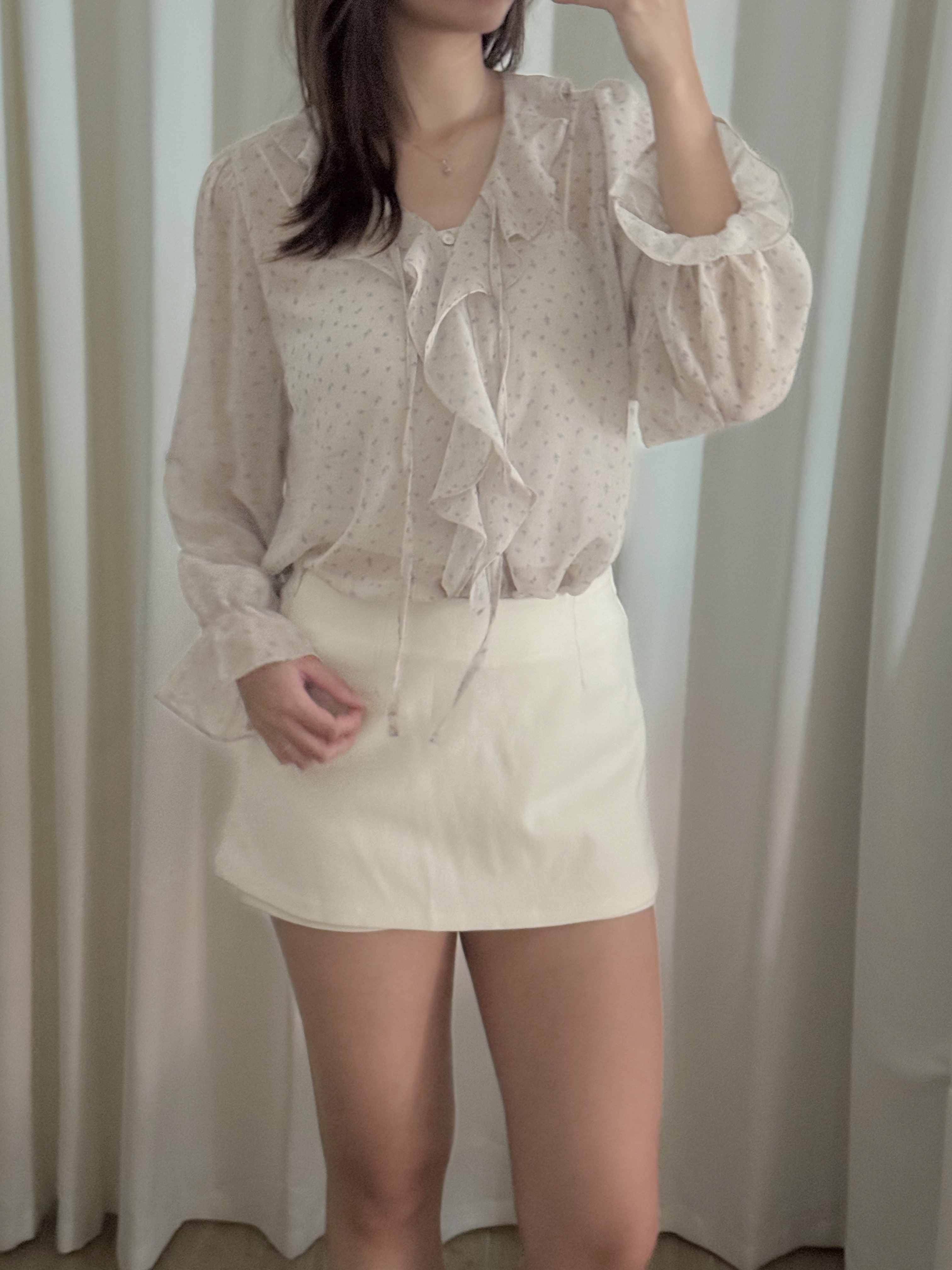 輕透荷葉邊碎花襯衫(兩色入)