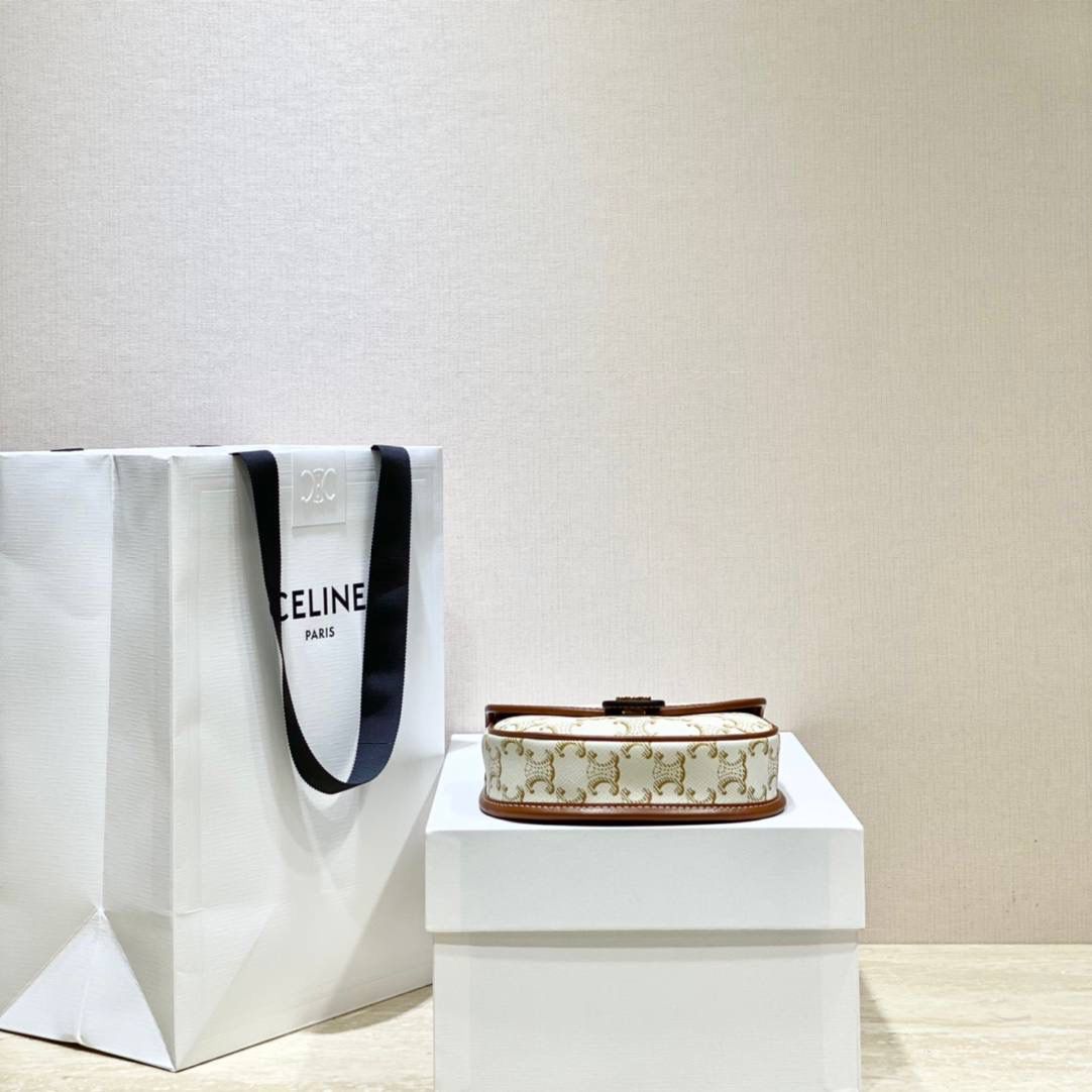 🔥大货实拍图 𝗖𝗘𝗟𝗜𝗡𝗘 ♥ 𝗧𝗥𝗜𝗢𝗠𝗣𝗛𝗘 𝗖𝗔𝗡𝗩𝗔𝗦 𝗕𝗘𝗦𝗔𝗖𝗘 嗨～复古老花yyds新草报道～圆滚滚的小马鞍很是讨喜🤩～ 型号：196702 尺寸：15*11*4cm