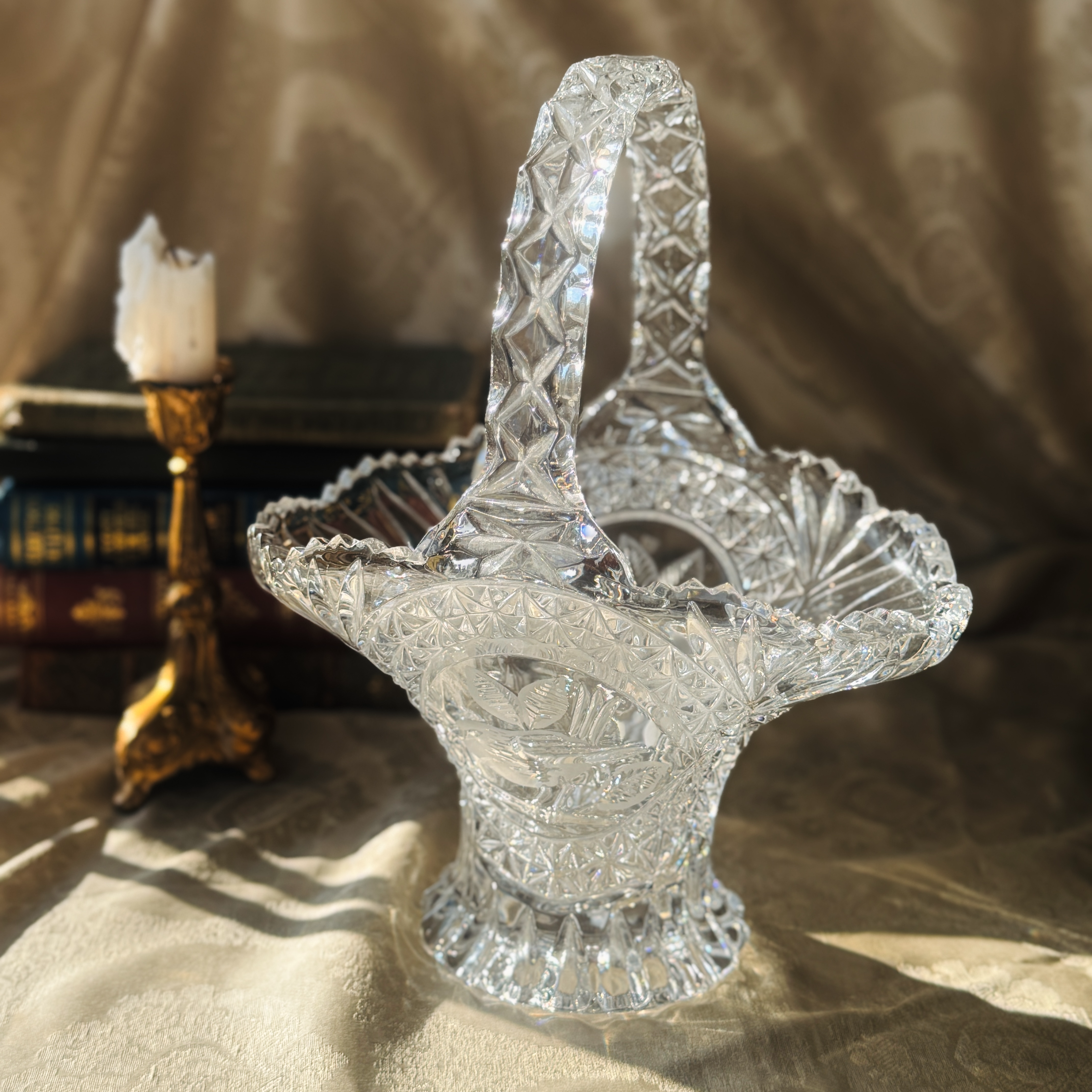 C.a. 1970s–1980s German Hofbauer "The Byrdes Collection" Bird Motif Crystal Deep Basket (MT2587)
