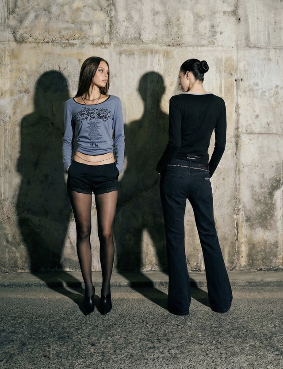 BADBLOOD [w-tee26-128] Script Graphi Ringer Loose-Fit T-Shirt - Sky Blue