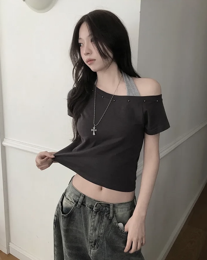 Asymmetric Studded Crop Top