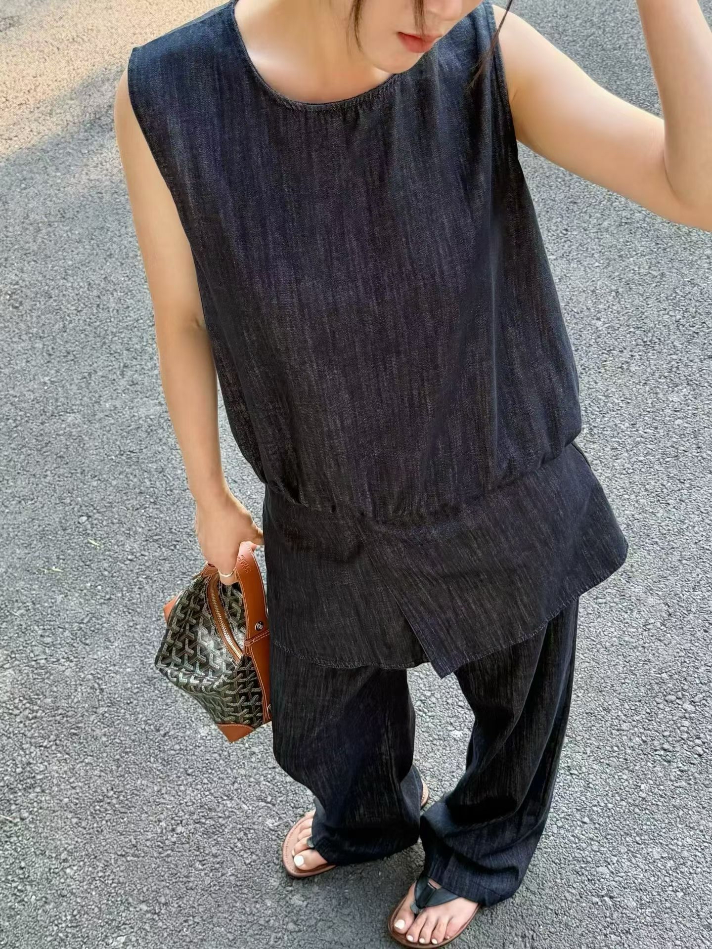 Light denim pants w/ skirt