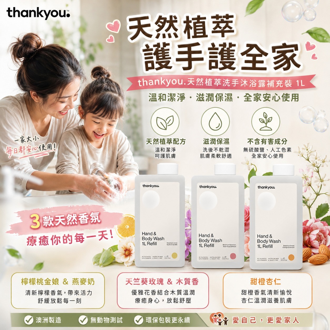 【預訂】澳洲 Thankyou 天然植萃沐浴露補充裝 1L
