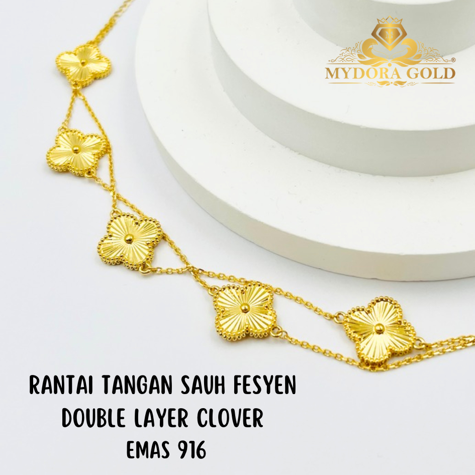 MYDORA Rantai Tangan Sauh Fesyen Double Layer Clover l EMAS 916/22K