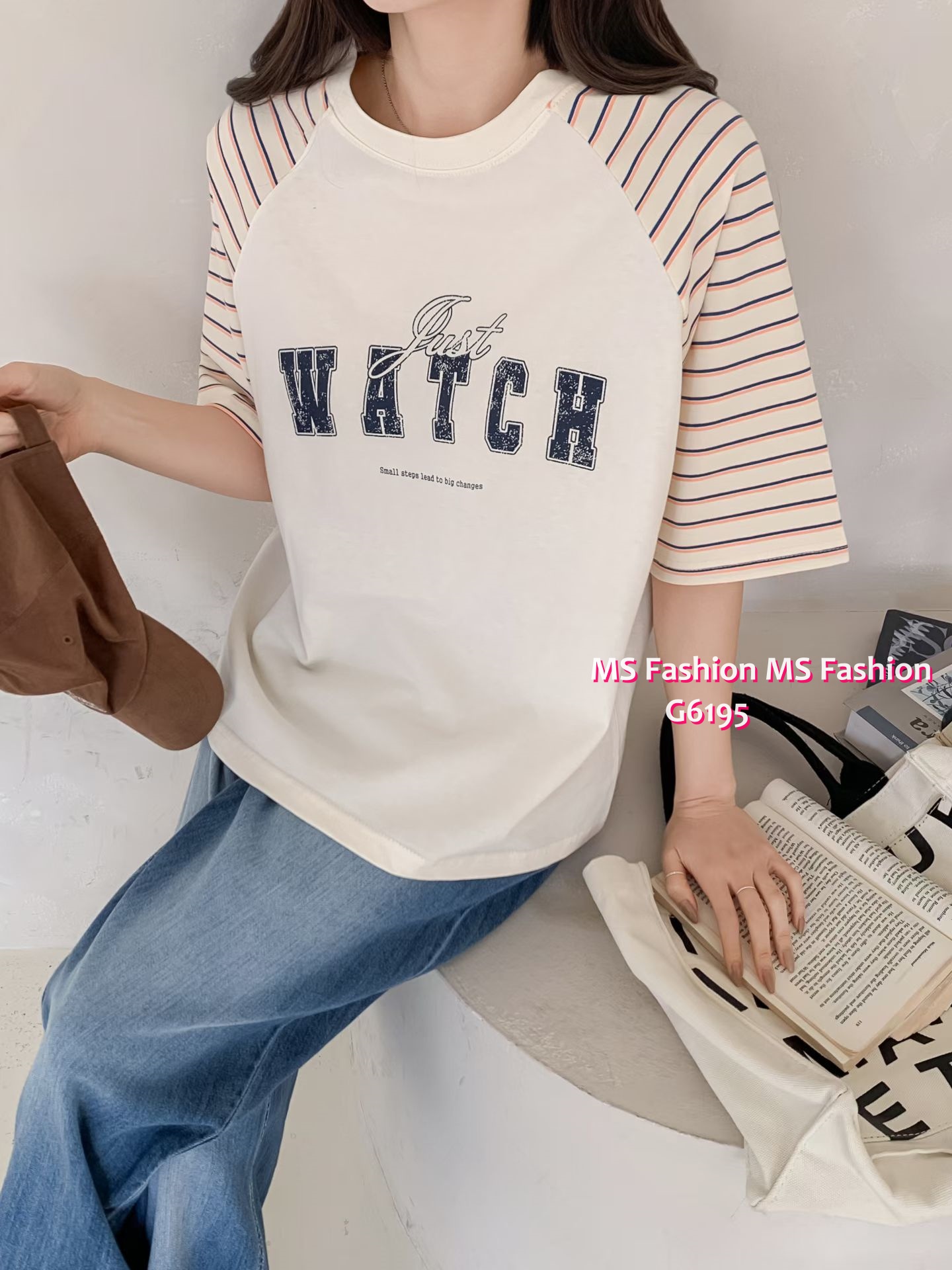 G6195 韓國🇰🇷條子袖字母top