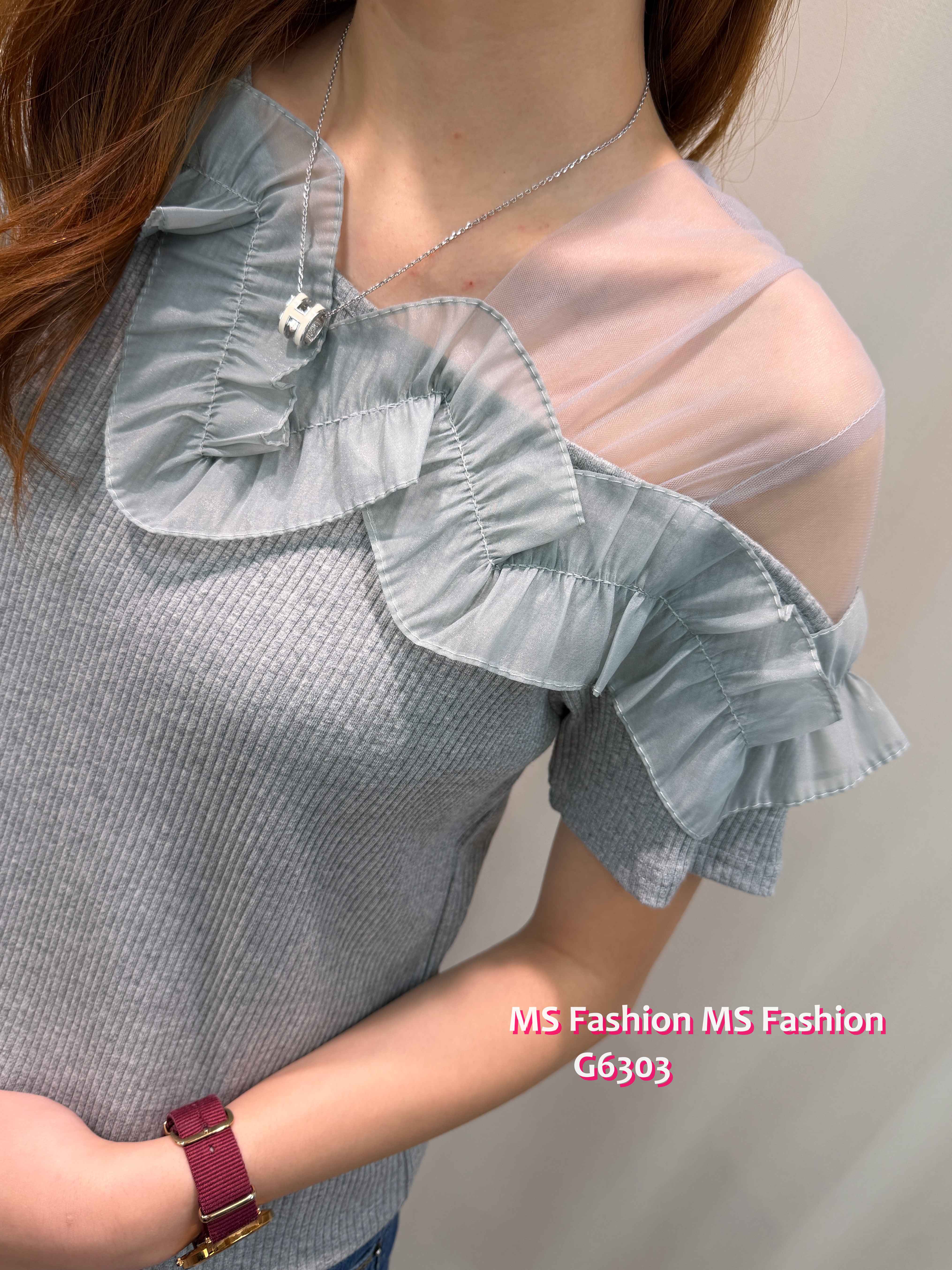 G6303 ruffle透視紗top