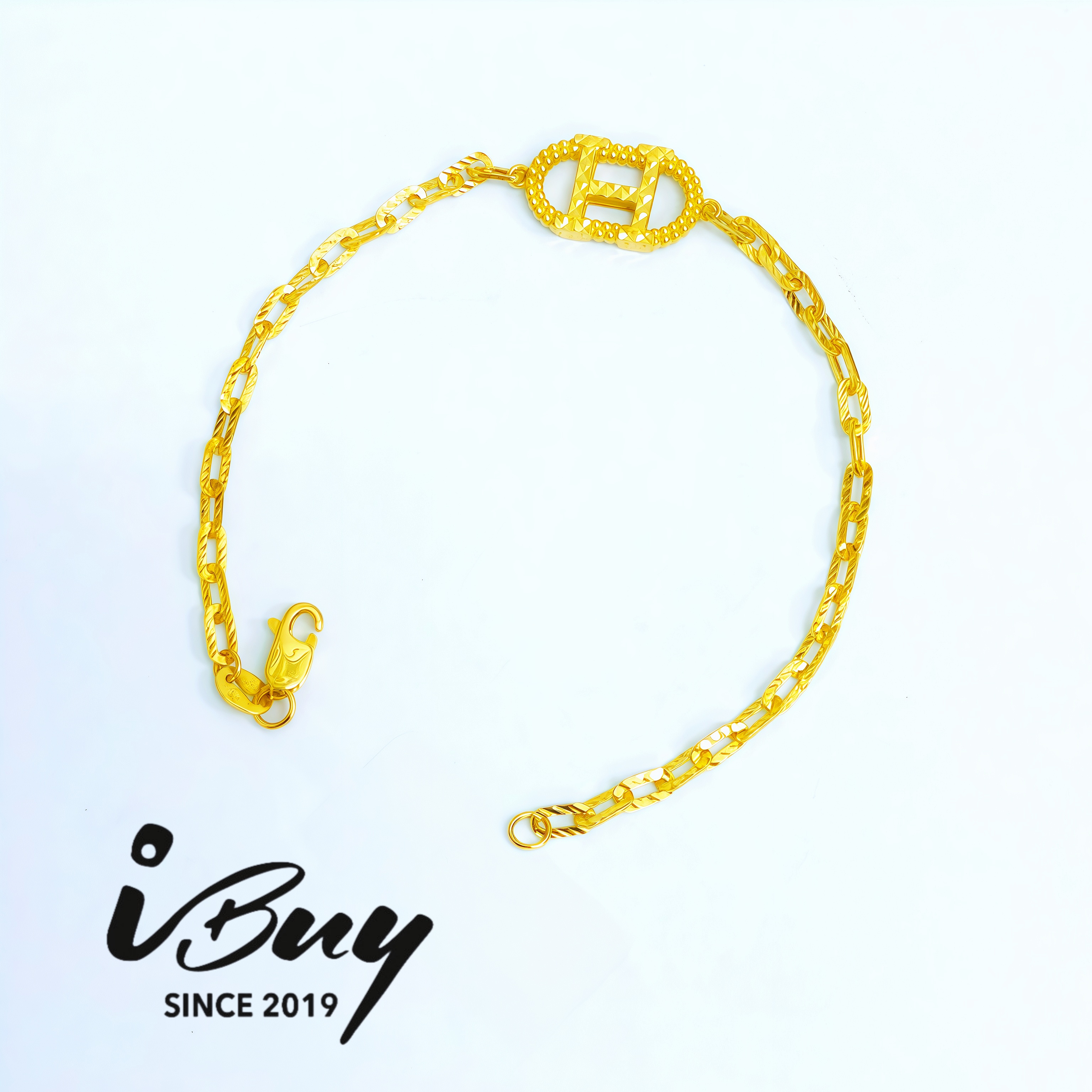 916 GOLD H PAPERCLIP BRACELET 916 金 车花回形针H牌手链