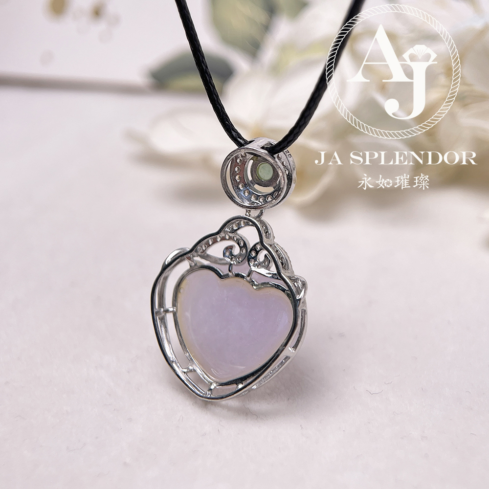 JNS-49 天然翡翠A 冰潤紫羅蘭心心相印綠色頂珠吊墜